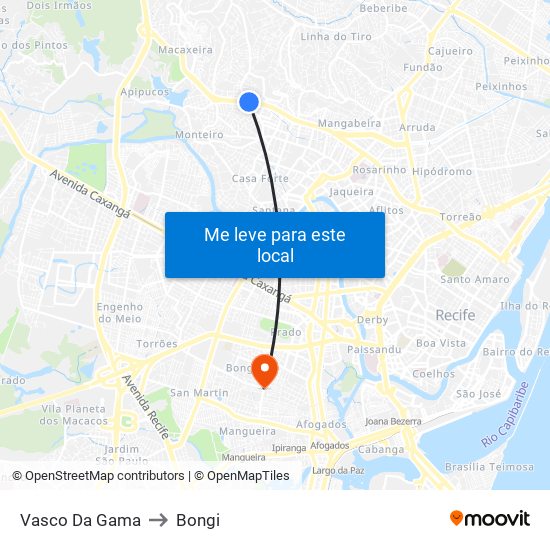 Vasco Da Gama to Bongi map