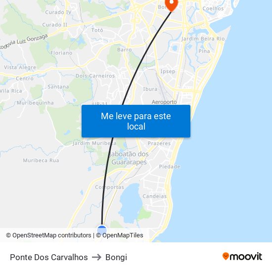 Ponte Dos Carvalhos to Bongi map