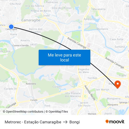 Metrorec - Estação Camaragibe to Bongi map