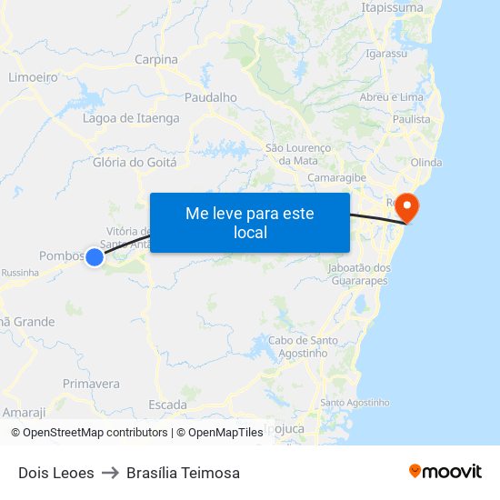 Dois Leoes to Brasília Teimosa map