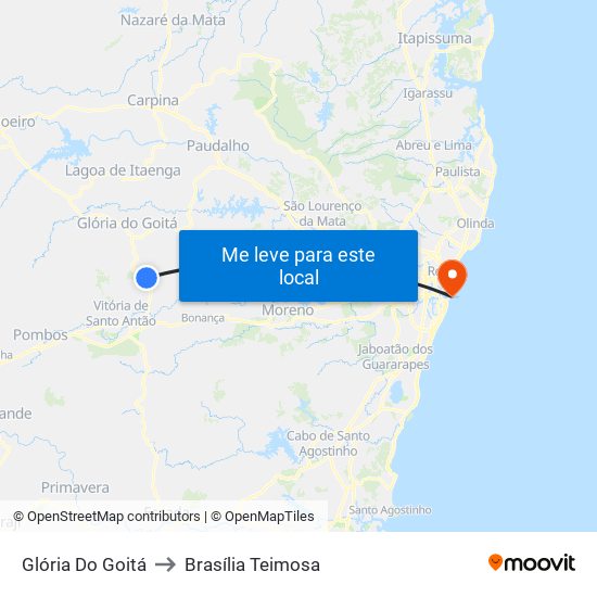 Glória Do Goitá to Brasília Teimosa map