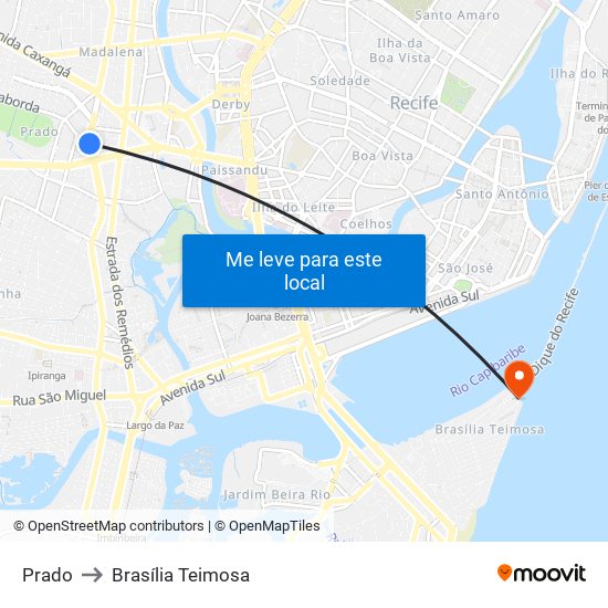 Prado to Brasília Teimosa map