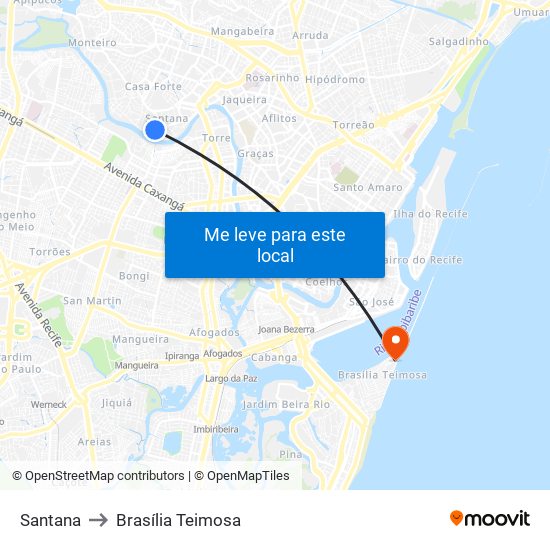 Santana to Brasília Teimosa map