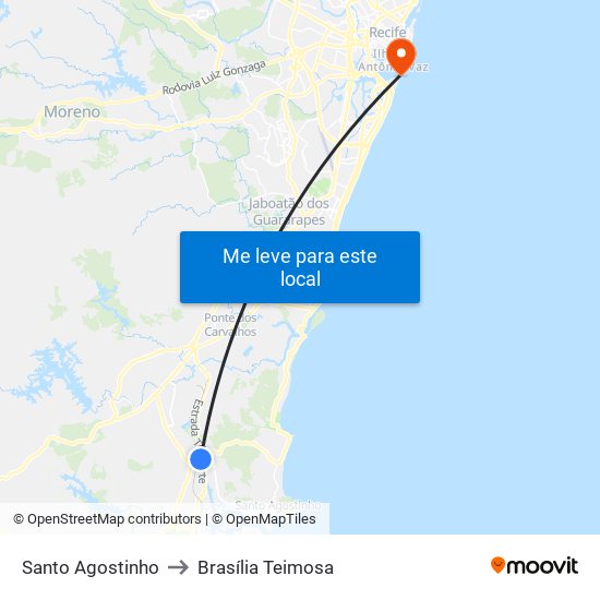 Santo Agostinho to Brasília Teimosa map