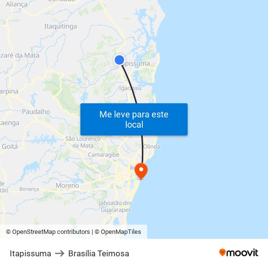 Itapissuma to Brasília Teimosa map