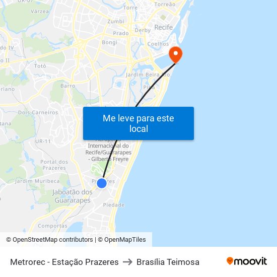 Metrorec - Estação Prazeres to Brasília Teimosa map