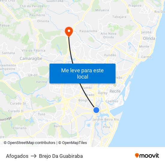 Afogados to Brejo Da Guabiraba map