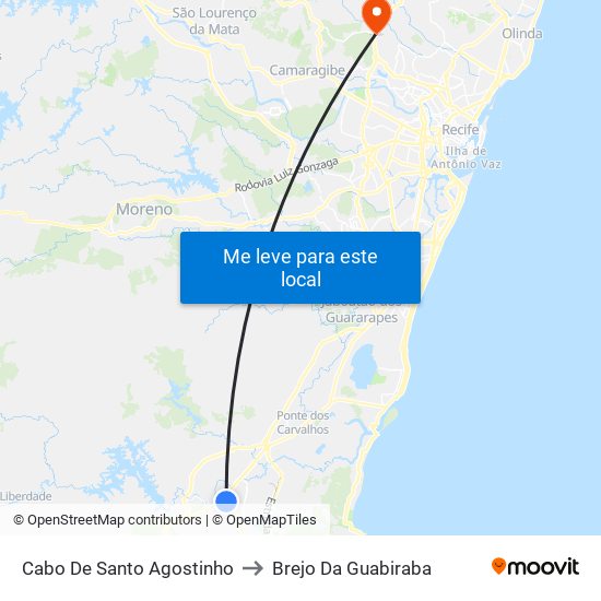 Cabo De Santo Agostinho to Brejo Da Guabiraba map