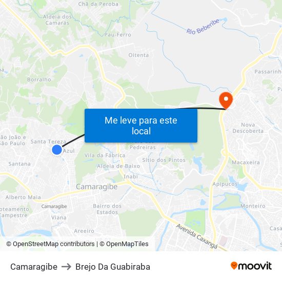 Camaragibe to Brejo Da Guabiraba map