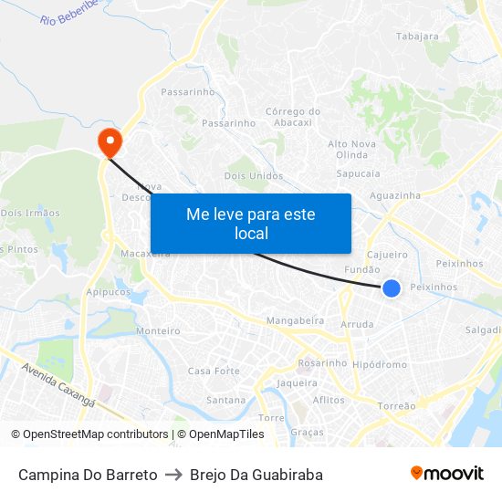 Campina Do Barreto to Brejo Da Guabiraba map