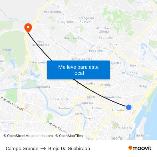 Campo Grande to Brejo Da Guabiraba map