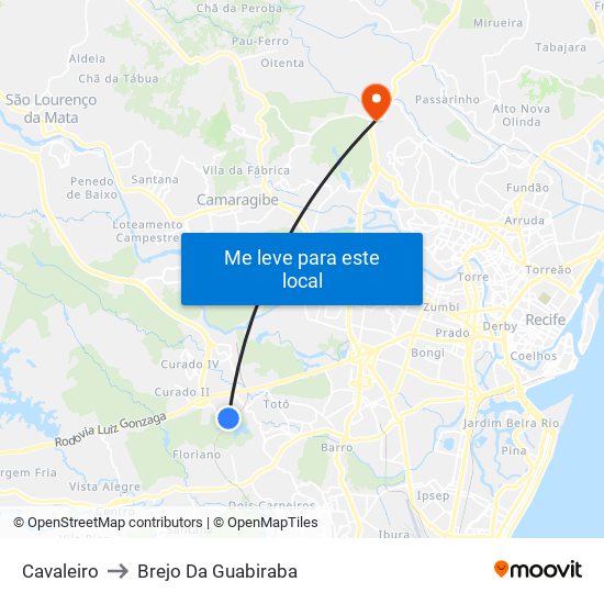 Cavaleiro to Brejo Da Guabiraba map