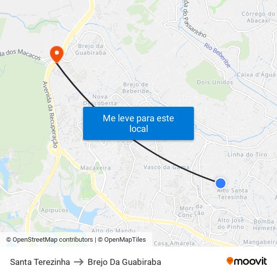 Santa Terezinha to Brejo Da Guabiraba map