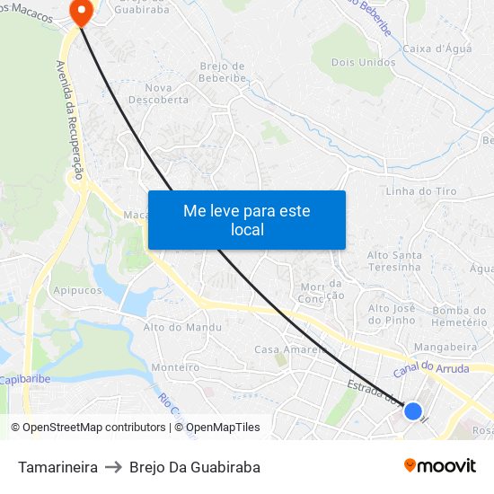 Tamarineira to Brejo Da Guabiraba map
