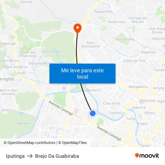 Iputinga to Brejo Da Guabiraba map