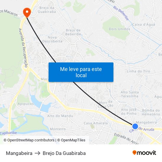 Mangabeira to Brejo Da Guabiraba map