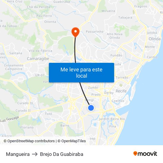 Mangueira to Brejo Da Guabiraba map