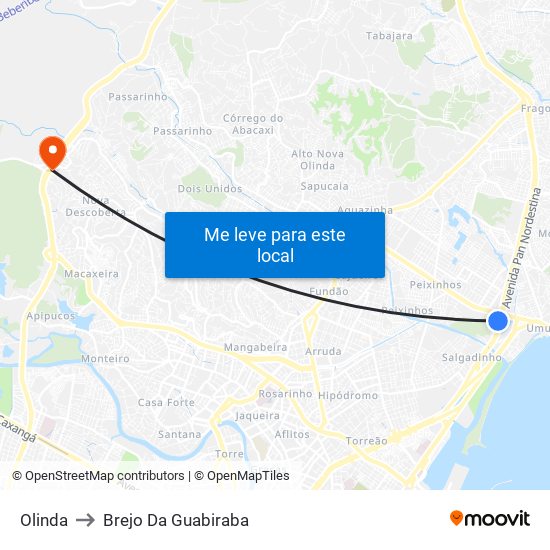 Olinda to Brejo Da Guabiraba map