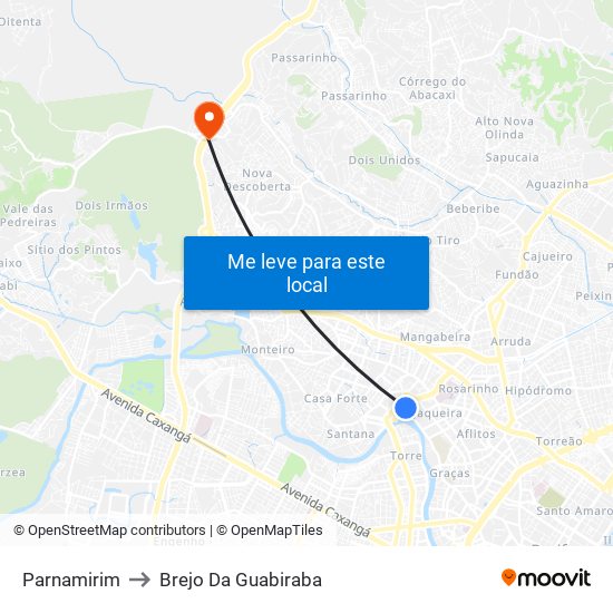 Parnamirim to Brejo Da Guabiraba map