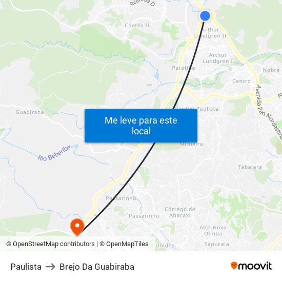 Paulista to Brejo Da Guabiraba map