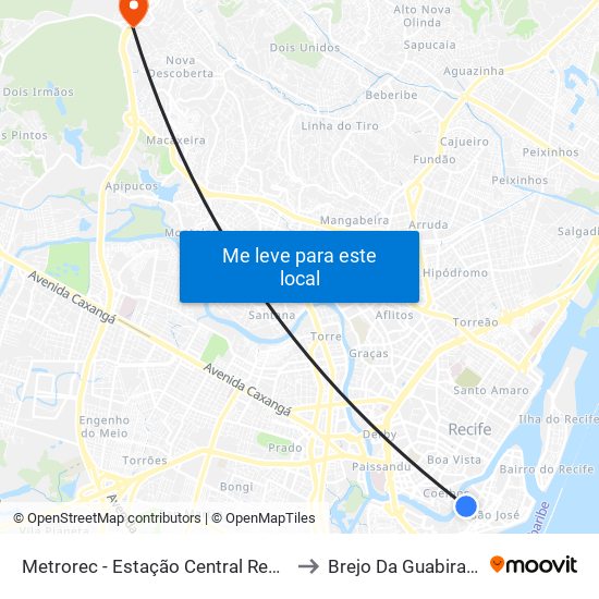 Metrorec - Estação Central Recife to Brejo Da Guabiraba map
