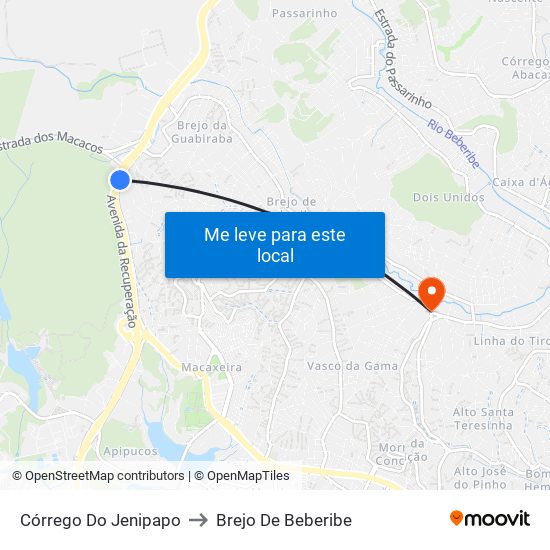 Córrego Do Jenipapo to Brejo De Beberibe map