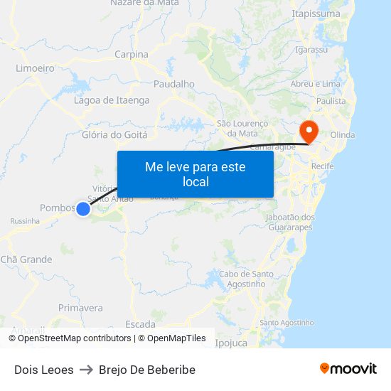Dois Leoes to Brejo De Beberibe map