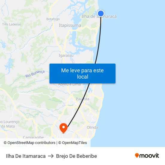Ilha De Itamaraca to Brejo De Beberibe map