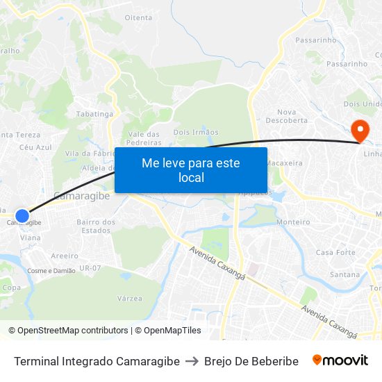 Terminal Integrado Camaragibe to Brejo De Beberibe map