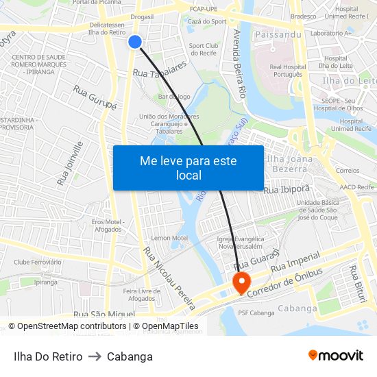 Ilha Do Retiro to Cabanga map