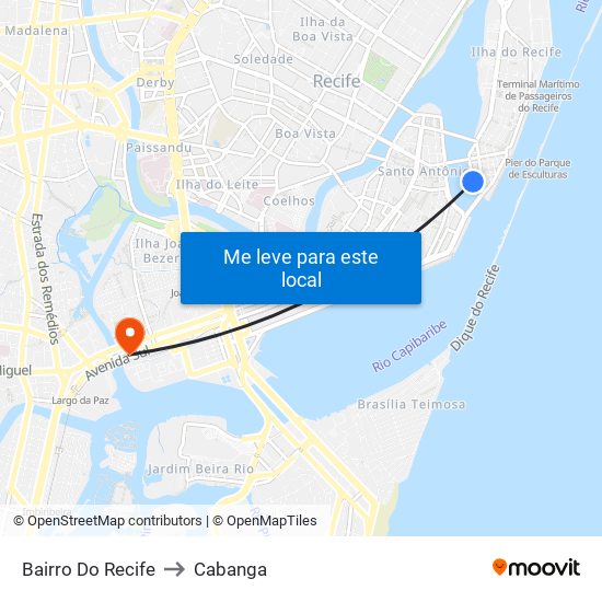 Bairro Do Recife to Cabanga map
