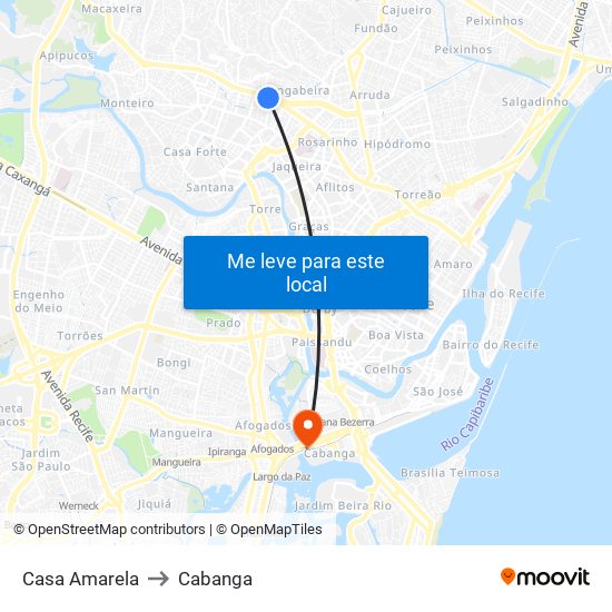 Casa Amarela to Cabanga map