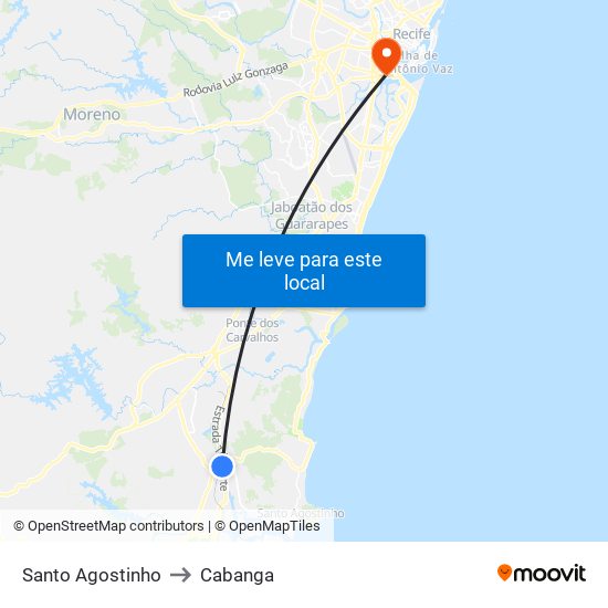Santo Agostinho to Cabanga map