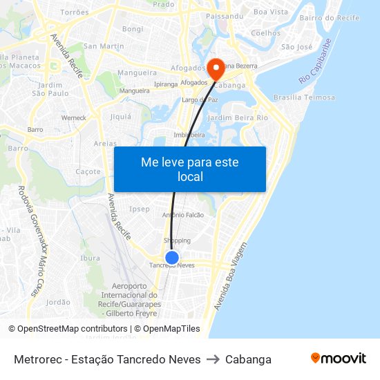 Metrorec - Estação Tancredo Neves to Cabanga map