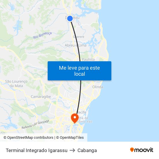 Terminal Integrado Igarassu to Cabanga map