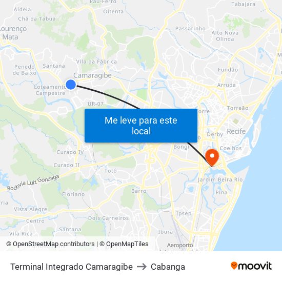 Terminal Integrado Camaragibe to Cabanga map