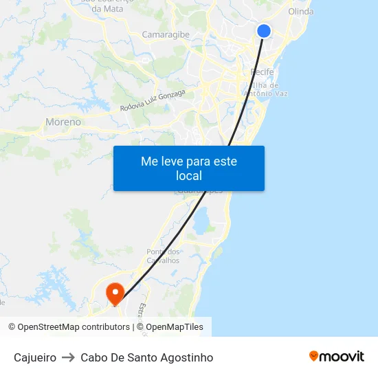 Cajueiro to Cabo De Santo Agostinho map