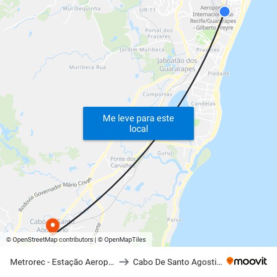 Metrorec - Estação Aeroporto to Cabo De Santo Agostinho map