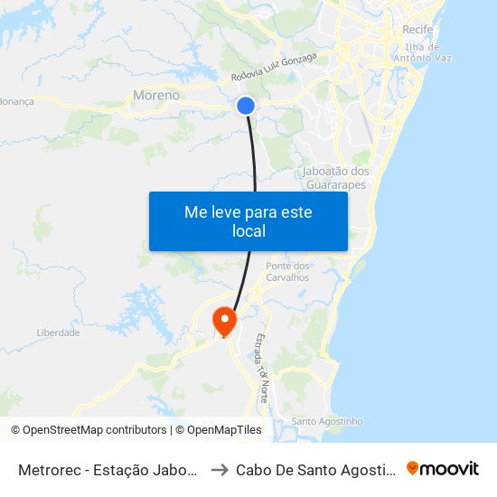 Metrorec - Estação Jaboatão to Cabo De Santo Agostinho map