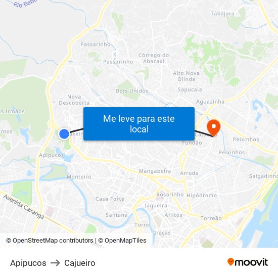 Apipucos to Cajueiro map