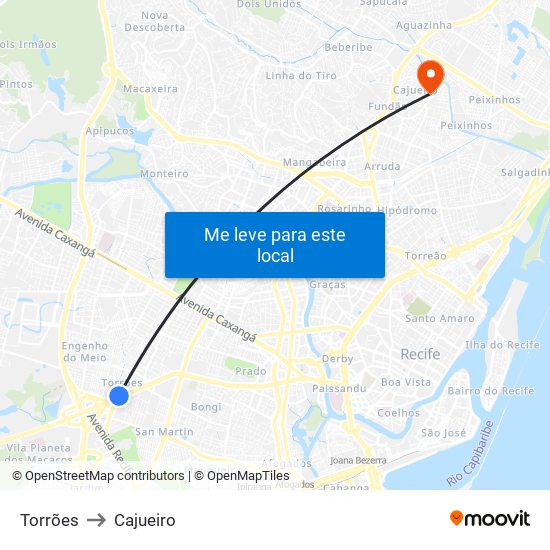 Torrões to Cajueiro map