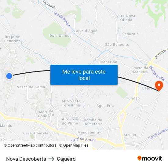 Nova Descoberta to Cajueiro map