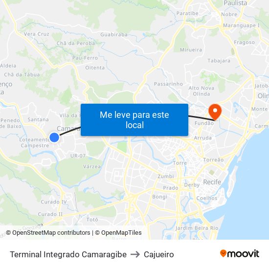 Terminal Integrado Camaragibe to Cajueiro map