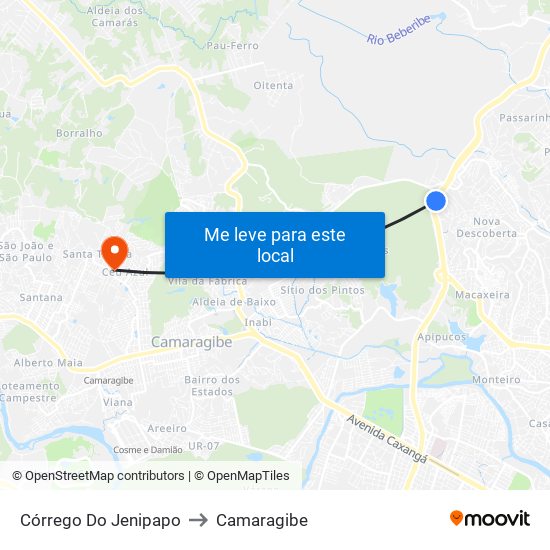 Córrego Do Jenipapo to Camaragibe map