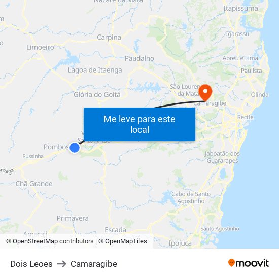 Dois Leoes to Camaragibe map
