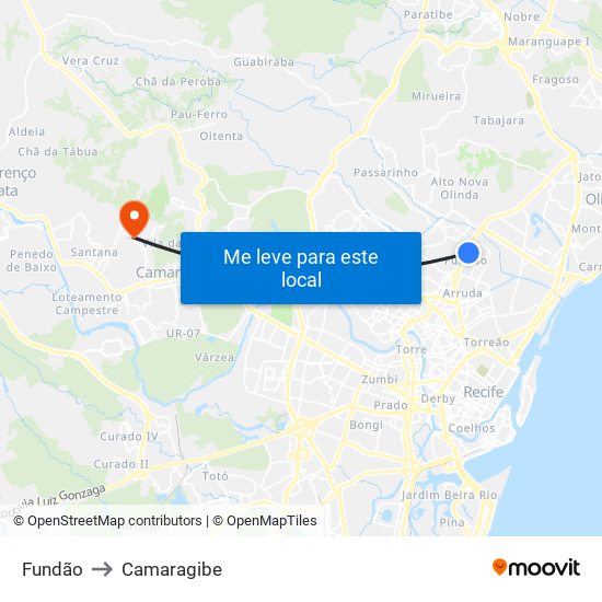 Fundão to Camaragibe map