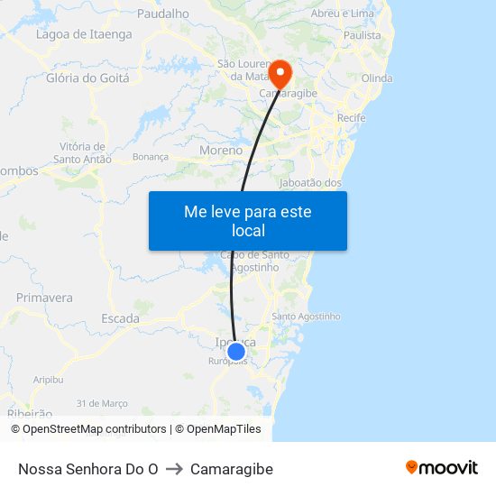 Nossa Senhora Do O to Camaragibe map