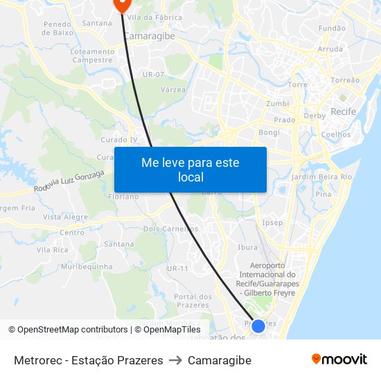 Metrorec - Estação Prazeres to Camaragibe map