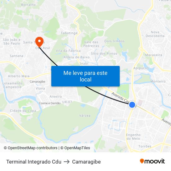 Terminal Integrado Cdu to Camaragibe map