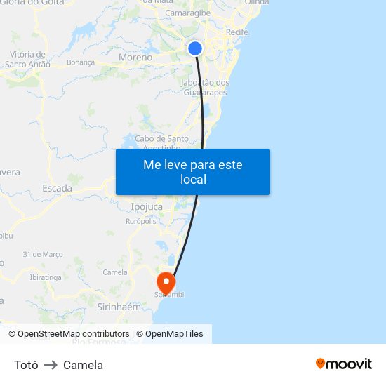 Totó to Camela map